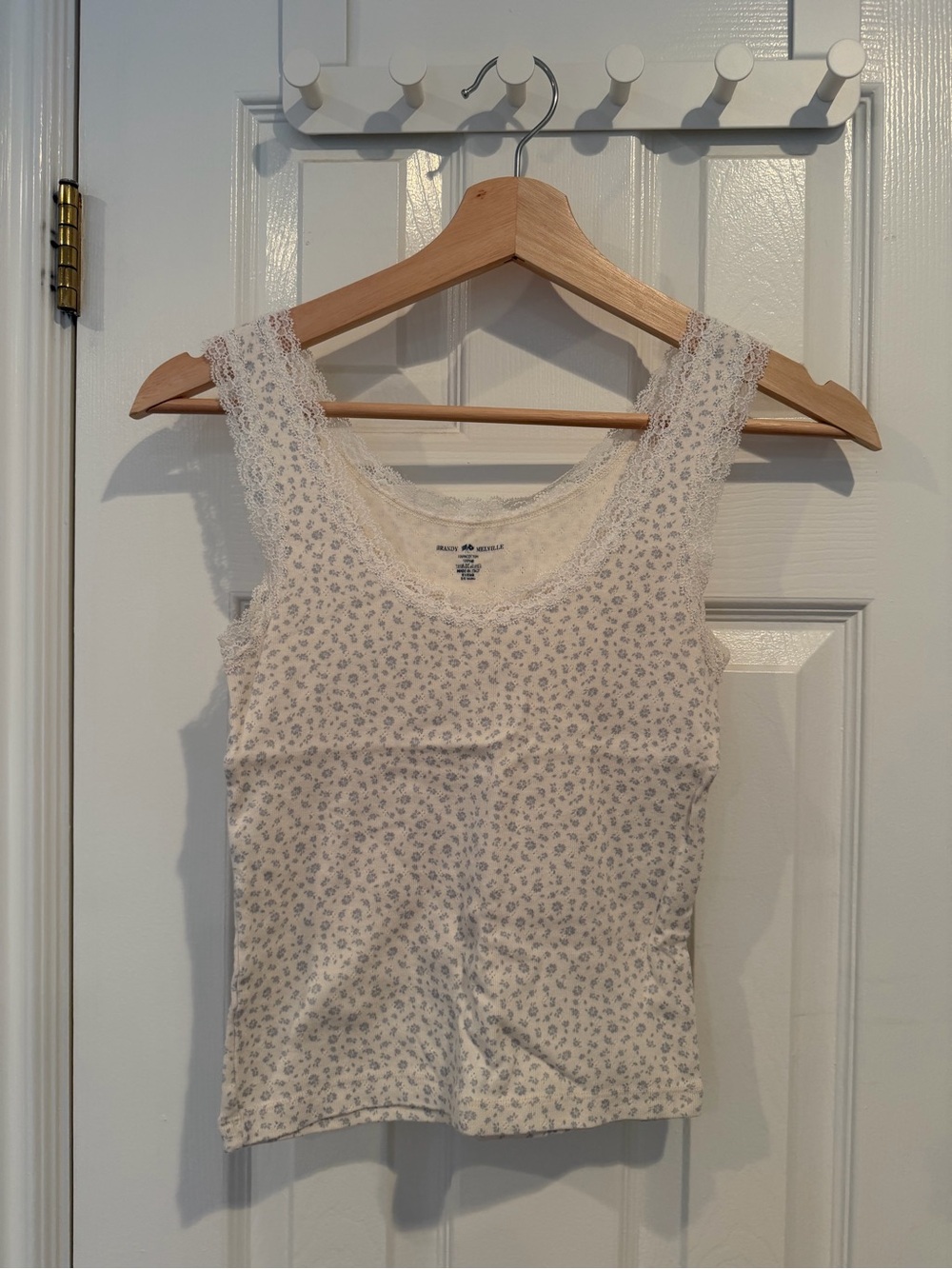 Brandy Melville White Tank Top with Light Blue Floral Print